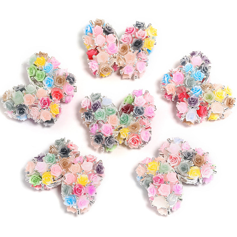Wholesale 5pcs Heavy Silver Needle Rose Butterfly Camellia Beads Alloy Crown Diy Beads